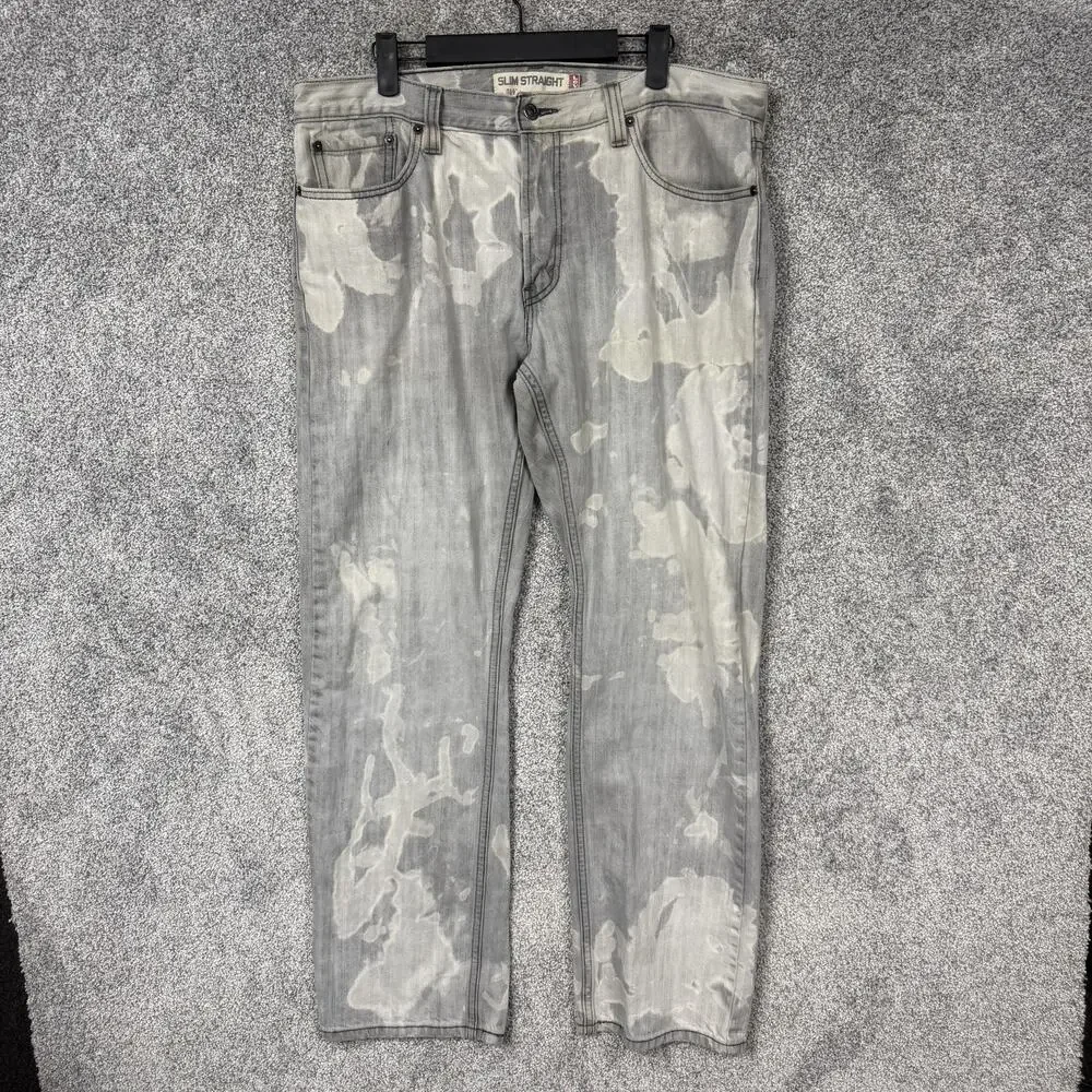Levis 514 Jeans Mens 36x31 Gray Slim Straight Acid Wash Distressed Denim Skater